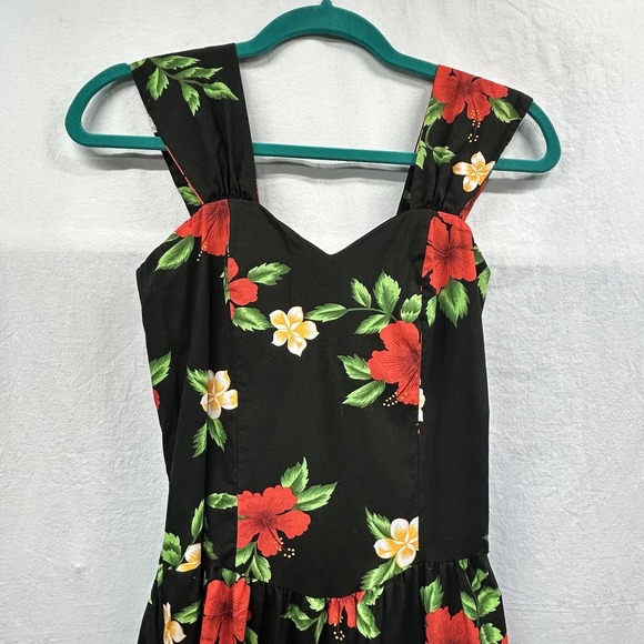 Royal Hawaiian Creations Vintage Black Red Floral Dress MED Sweetheart Neckline - Picture 3 of 14